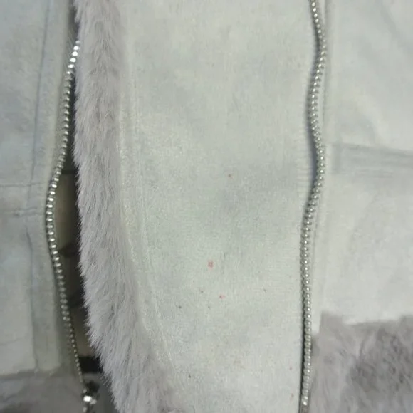 Hollister Biker Jacket Small Faux Suede Fur Grey Plush Super Soft NEW With Defec - Picture 9 of 14